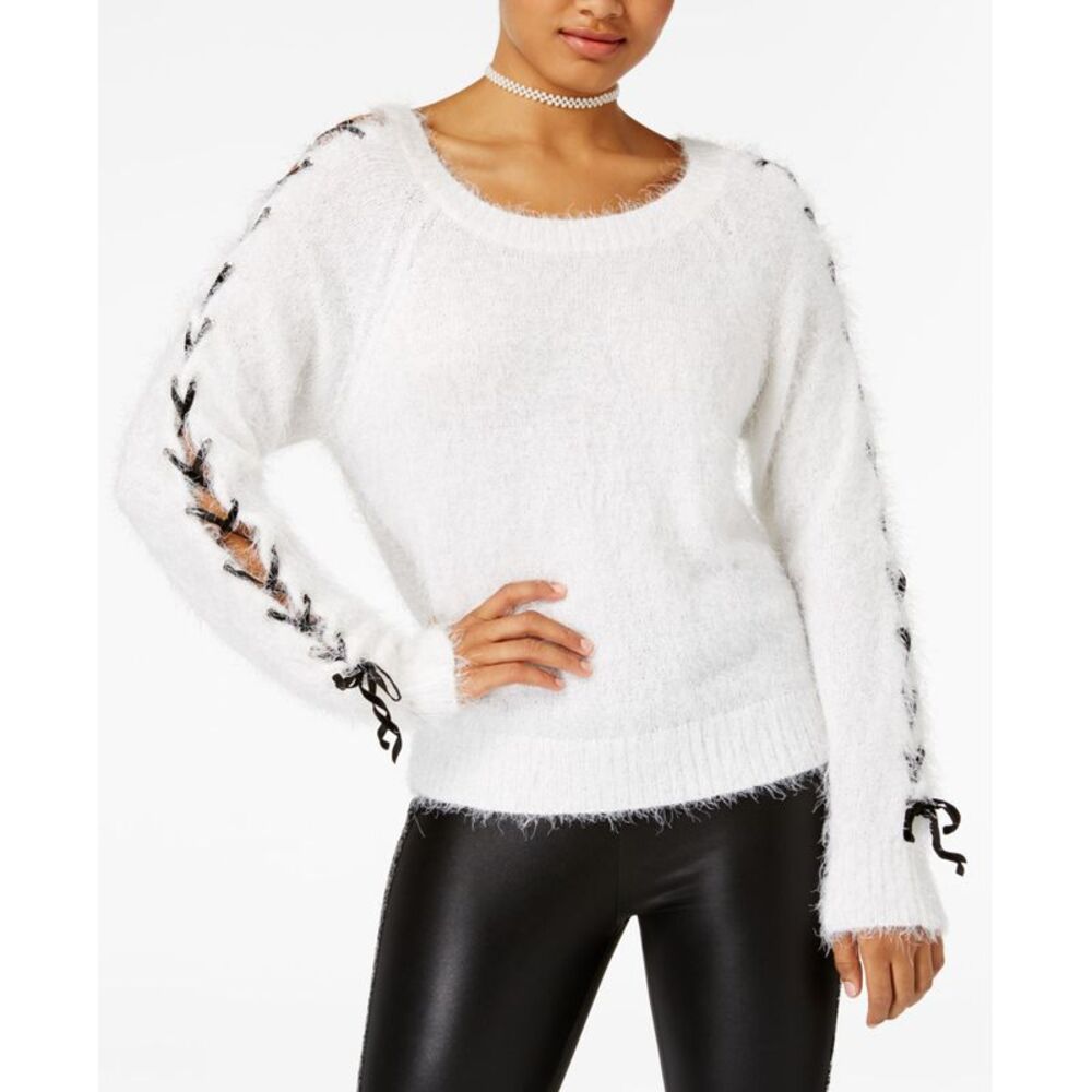 The Edit By Seventeen Juniors Chenille Lace Up Sweater